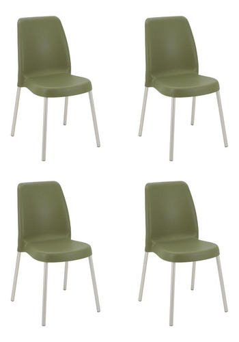 Combo 4 Cadeiras Vanda Verde Oliva Perna Alumínio Tramontina