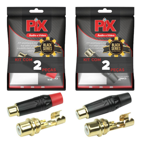 2 Pares Conector Plug Rca 4mm Profissional Preto E Vermelho