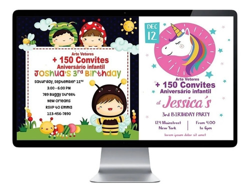 150 Vetores De Convites Infantil 100% Editaveis Em Corel