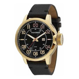 Relógio Masculino Casual Com Calendário Dourado Mondaine Cor Da Correia Preto Cor Do Fundo Preto