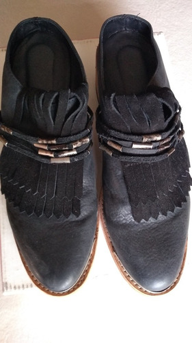 Suecos Zapatos Texanos Negros De Cuero Vaca