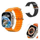 Relógio Smartwatch W69 Ultra + Película E Pulseira Oceano Cor Da Pulseira Titanium / Pulseira Preto