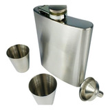 Cantil Inox 180ml Kit 2 Copos 1 Funil Whiskey Rum + Estojo