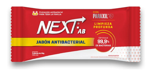 Next Ab Jabón Barra Antibacterial 90g Manos Cuerpo Pack X 3