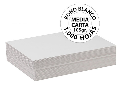 Papel Bond Blanco Media Carta 105 Gr - 1,000 Hojas