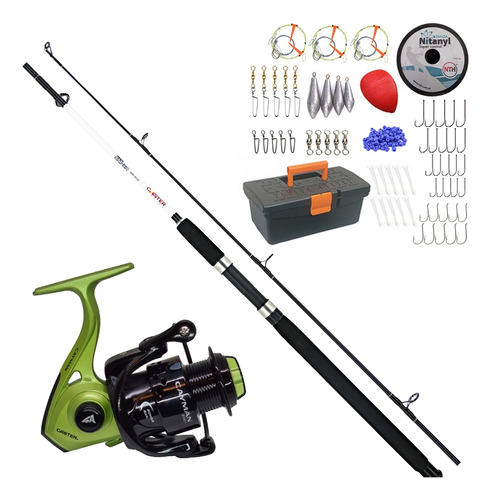 Kit Pesca Reel 4001 + Caña 2.40m + Caja Completa Accesorios