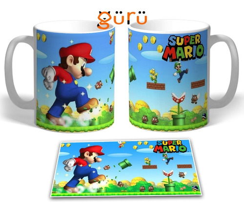 Taza Plástica Mario Bros + Caja De Regalo