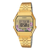 Reloj Mujer Casio La-680wga-4c Joyeria Esponda Color De La Malla Dorado Color Del Bisel Dorado Color Del Fondo Beige Y Floreado