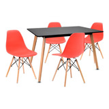 Comedor Moderno Minimalista Eames + 4 Sillas Rojas Eames