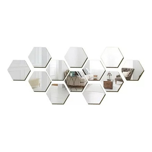 Packx12 Vinilo Espejo Pared Adhesivo Hexagonal Decorativo 