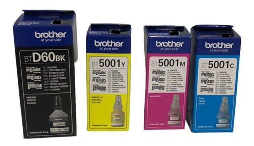 Pack Kit 4 Tintas Brother Bt D60bk Bt5001 Y, M, C 