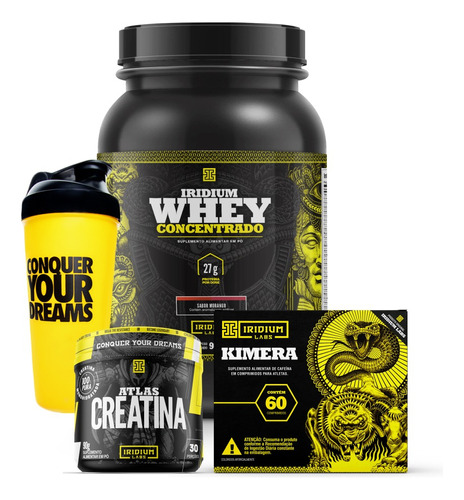 Kit Whey Protein + Kimera Thermo + Creatina + Coqueteleira Sabor Morango