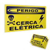 Kit 3 Placa Perigo Cuidado Cerca Elétrica Alumínio