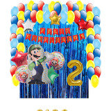 Kit Decoración Mario Bros Luigi Fiesta Globos Cortina 37 Pz