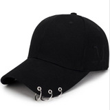 Gorra Negra Visera Aros Argolla Gabardina Adultos Adolescen 