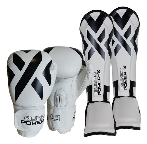 Kit De Muay Thai Branco Olimpo Luva Caneleira Profissional 