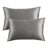 Fundas Para Almohada De Saten Color Gris Oscuro 50 X 91 Cm