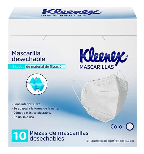 Cubrebocas Mascarilla T Kn95 Kleenex Tricapa Suave 10 Piezas