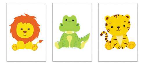 Kit 3 Quadros Decorativos Safari Infantil Bebe Quarto 0128 Infantil Safari