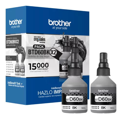 Brother Pack 2 Botellas Negras Btd60bk Tintas Originales