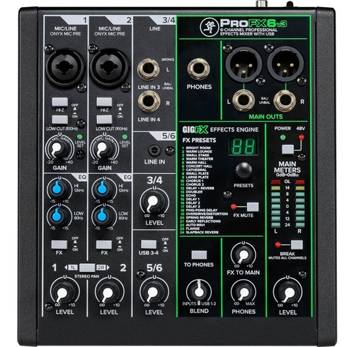 Mackie Profx6v3 Mixer 6 Canales Efectos Usb Protoolsfirst 6p