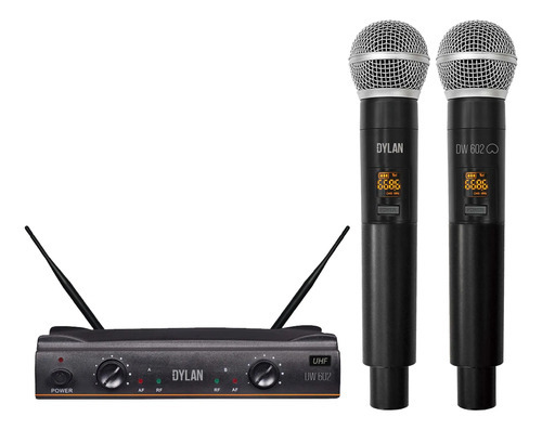 Microfone Sem Fio Profissional Duplo De Mão Dylan Dw-602 Max Cor Preto