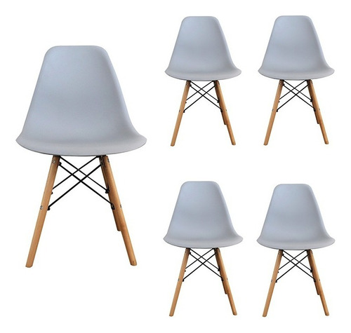 Kit 5 Cadeiras Charles Eames Wood Design Eiffel Várias Core