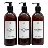 Frascos Dispenser Ambar 3pçs Shampoo Condicionador Sabonete