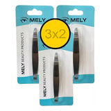 Kit 3x2 Pinza Depilar Cejas Antideslizante Plana Angular