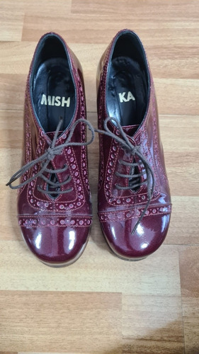 Zapatos Marca Mishka Charol Bordo Impecables Acordonado 38