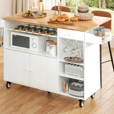 Quorive Barras Para Cocina Integral Extensible, Desayunador, Carrito De Almacenamiento Con Cajones (blanco) | Meses sin interés