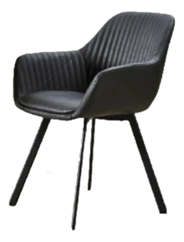 Sillon Tapizado Ecocuero Rivel Negro Moderno Con Apoyabrazos