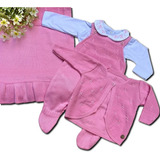 Saída De Maternidade Vitória Conjunto Rosa Tricot 4 Peças