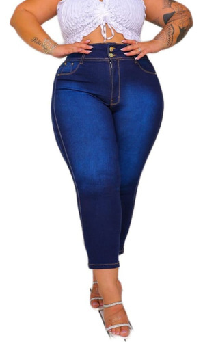 Calça Capri Jeans Plus Size C Lycra Cintura Alta Modeladora