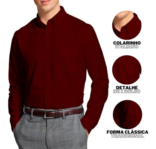 Camisa Social Masculina Manga Longa - Microfibra Não Amassa