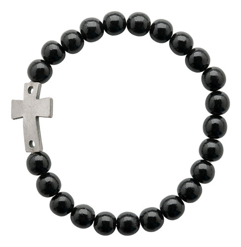 Pulsera Elasticada Negra Con Cruz