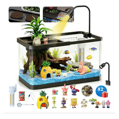 16l Kit Acuario Pecera Tanque 4en1 Peces Con Bomba Luz Led