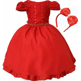 Vestido Festa Infantil Vermelho Luxo Menina Criança 4 Ao 14