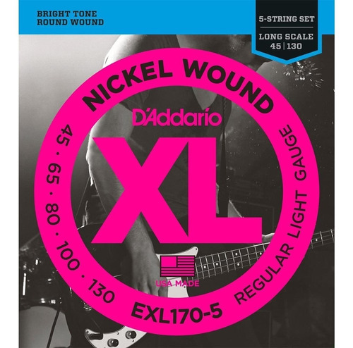 Daddario Exl170-5 Encordado Bajo 5 Cuerdas Niquel 045/130