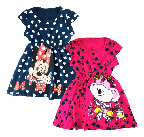 Kit 2 Vestido Infantil Temático Menina Festa Verão Criança