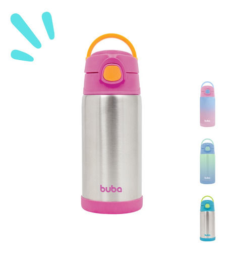 Garrafa Térmica Infantil 400ml Inox Com Canudo Buba