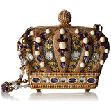 Bolso Corona Real Con Cuentas Y Joyas, Dorado.