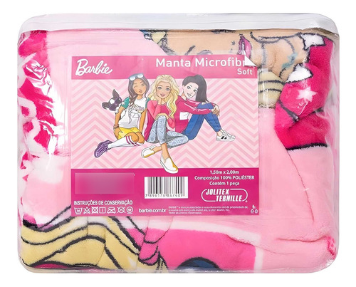 Manta Soft Solteiro 1,50x 2,00m Barbie Fun Jolitex