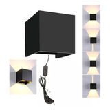 Lampara Muro Led Cubo Negro Luz Cálida + Enchufe 