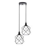 Lustre Pendente Aramado Duplo Cálice Preto Cabo Regulável