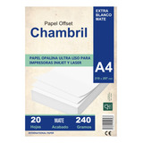 Papel Opalina 240 Gr A4 Chambril Cartulina Inkjet Mate X20hj