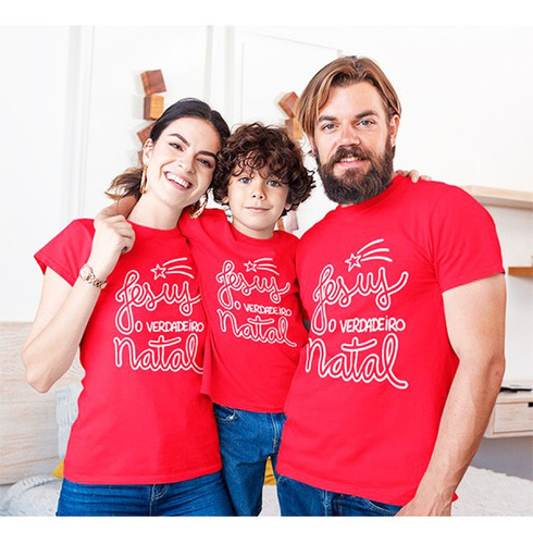 Conjunto  3 Camisetas Jesus O Verdadeiro Natal Família