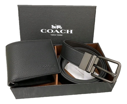 Cinturón Y Cartera Coach Cinto + Billetera Casual Lujo Hombr