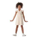 Vestido Infantil Meninas Hering Kids Bege Com Bordados