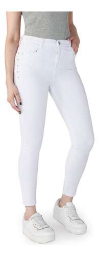 Nahana Jeans Chupín Crop Blanco Con Apliques Tiro Alto